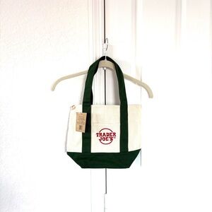 Cream and Green Canvas Tote Bag